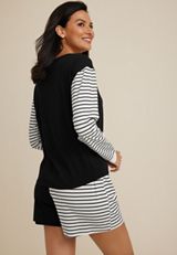 Striped Colorblock Long Sleeve And Short Pajama Set, C6927, small