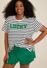 Plus Size Graphic Tee And Short Pajama Set, C8783, small