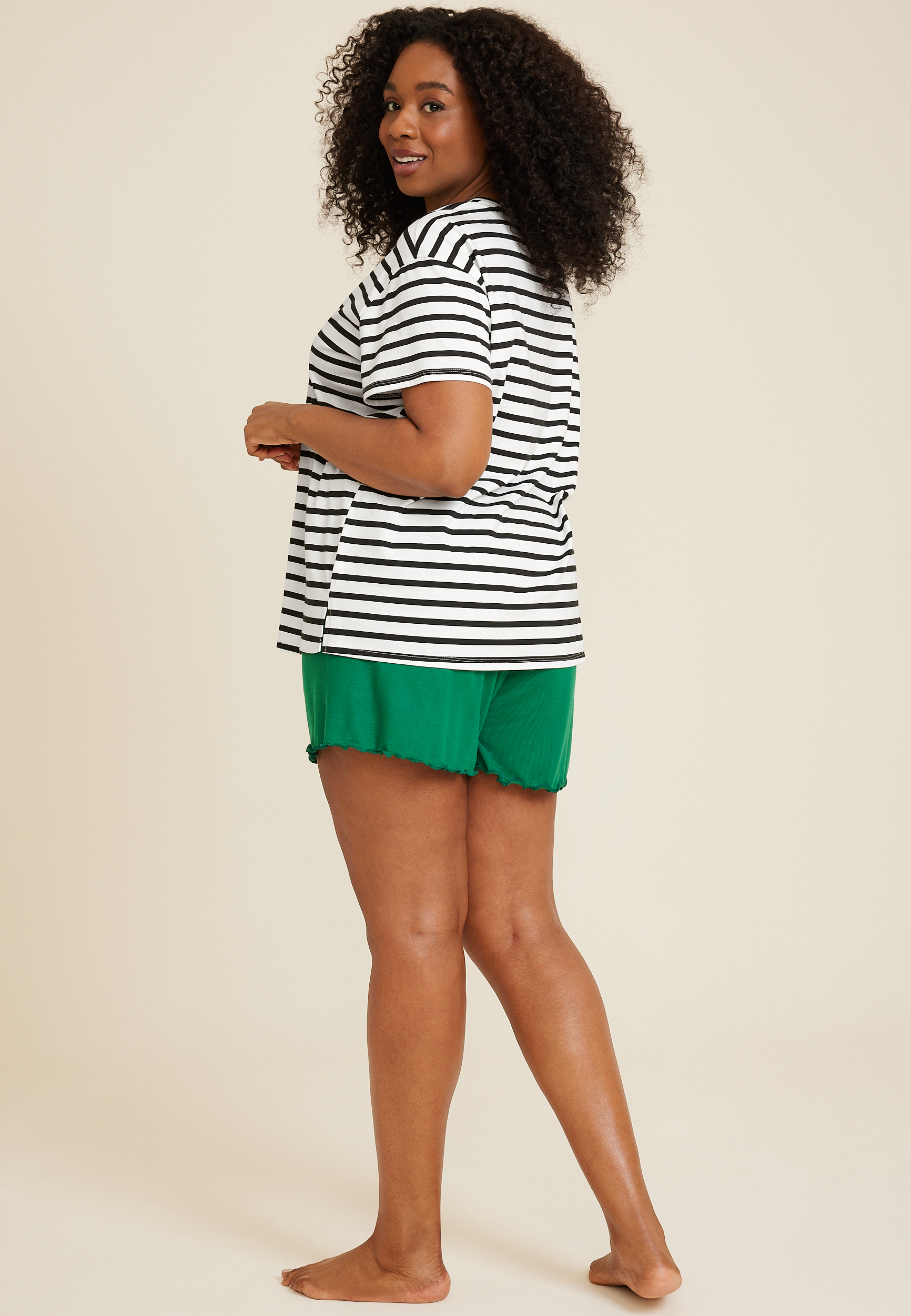 Plus Size Graphic Tee And Short Pajama Set, C8783, large