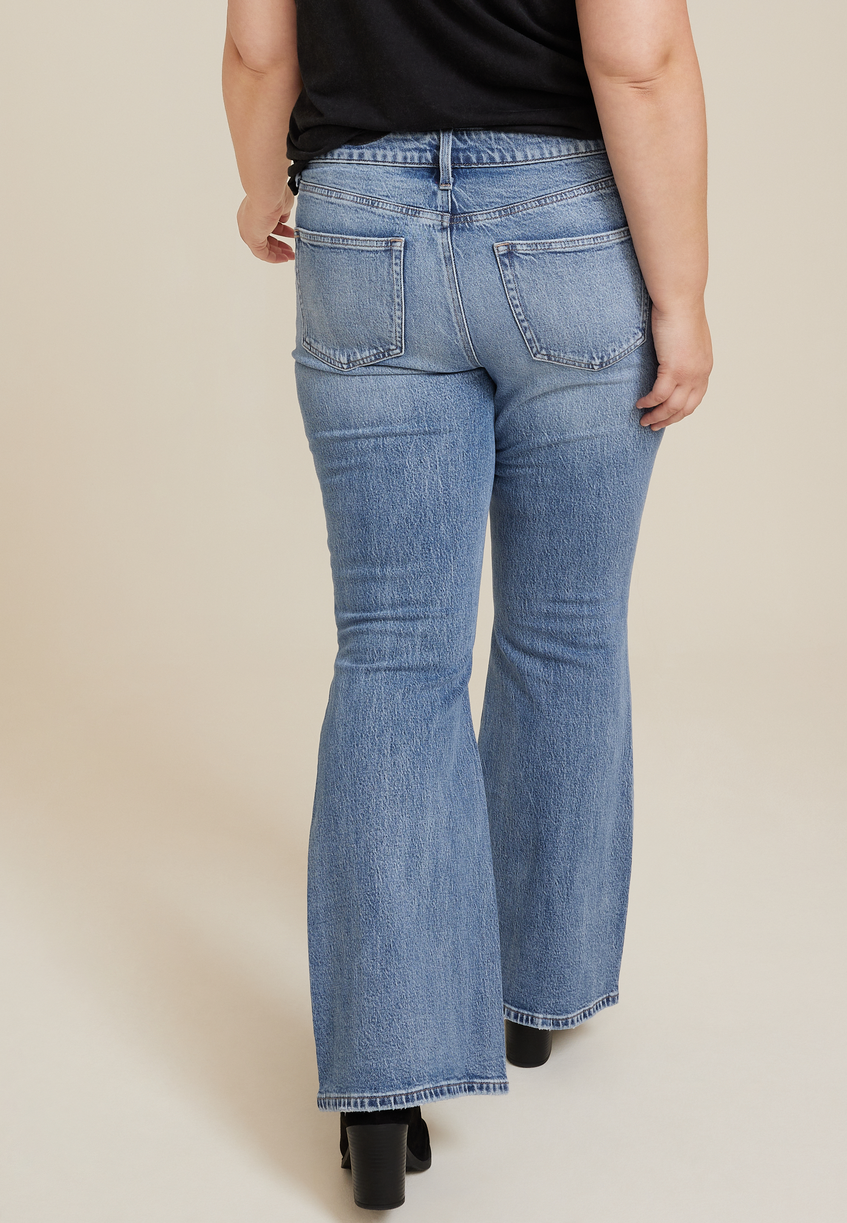 Plus Size edgely&trade; Mid Rise Flare Jean, MEDIUM SANDBLAST, large