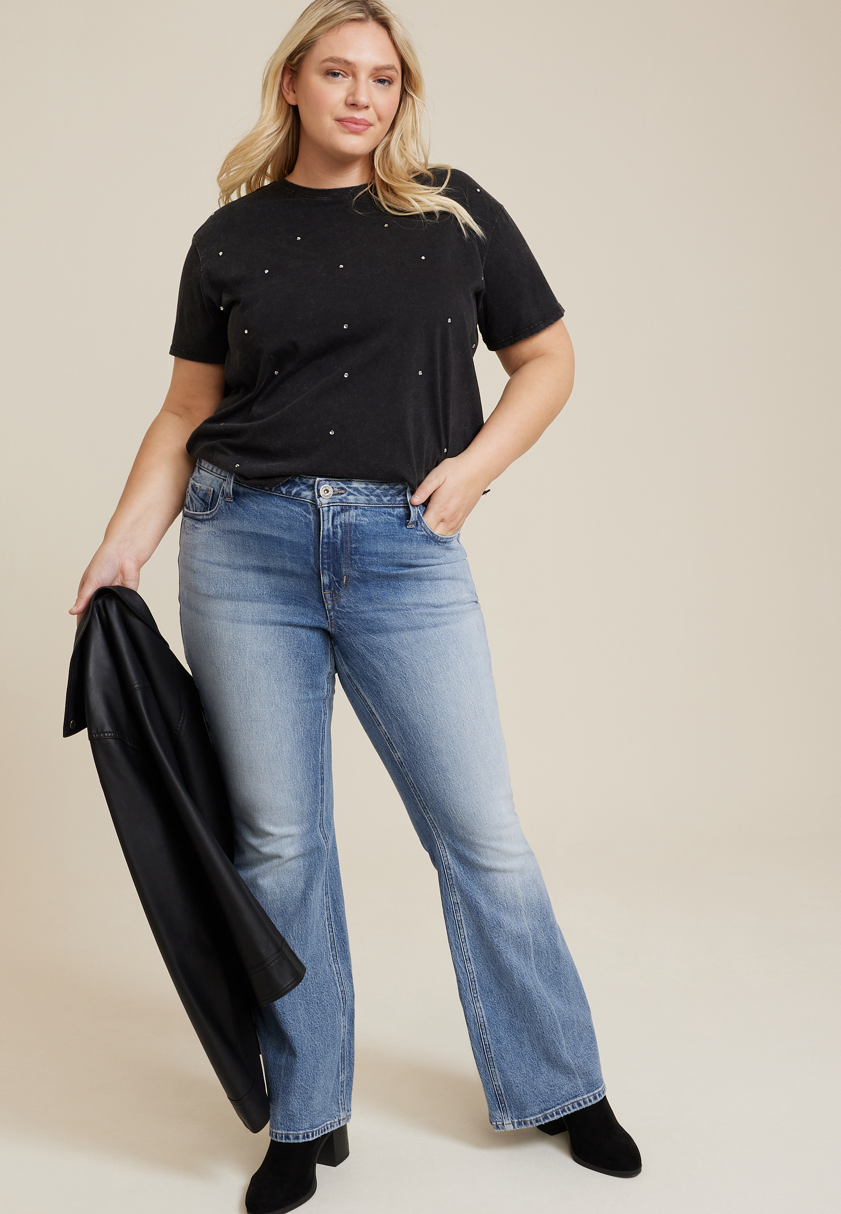 Plus Size edgely&trade; Mid Rise Flare Jean, MEDIUM SANDBLAST, large