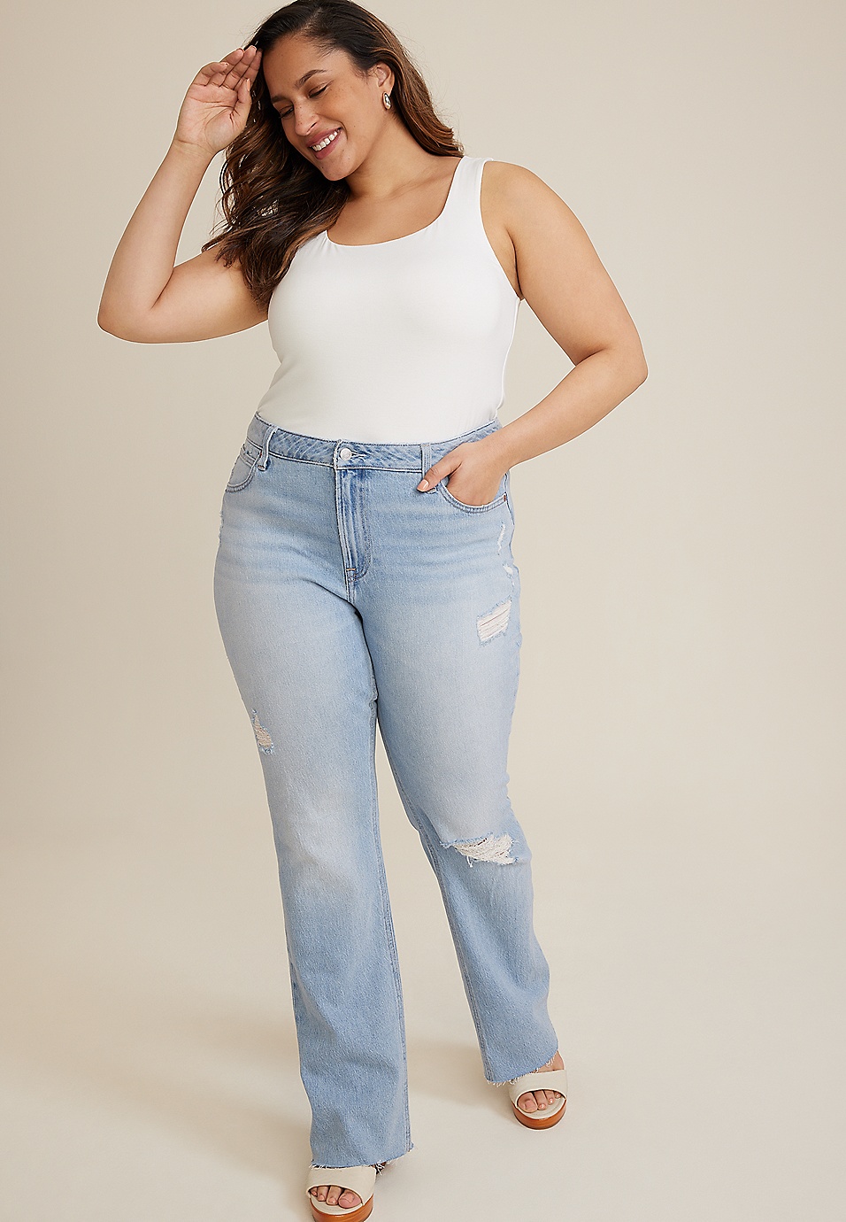 Plus Size Goldie Blues™ Light Curvy High Rise Cheeky Slim Boot Jean