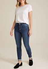 Everflex&trade; High Rise Button Fly Super Skinny Ankle Jean, C258, small
