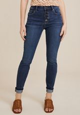 Everflex&trade; High Rise Curvy Button Fly Super Skinny Ankle Jean, DARK SANDBLAST, small