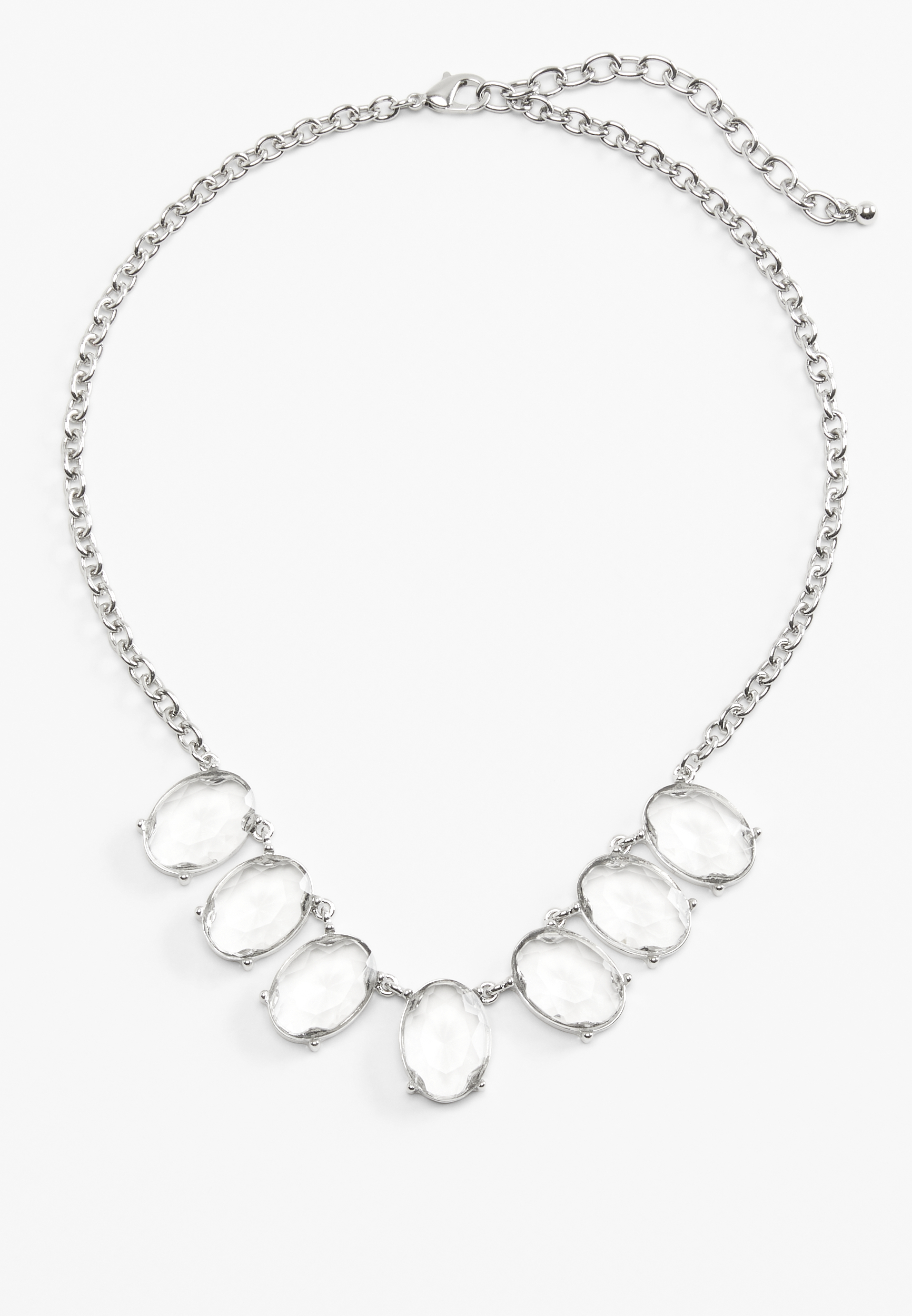 Silver Glass Stone Statement Necklace, SILVER, large