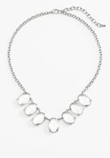 Silver Glass Stone Statement Necklace, SILVER, small