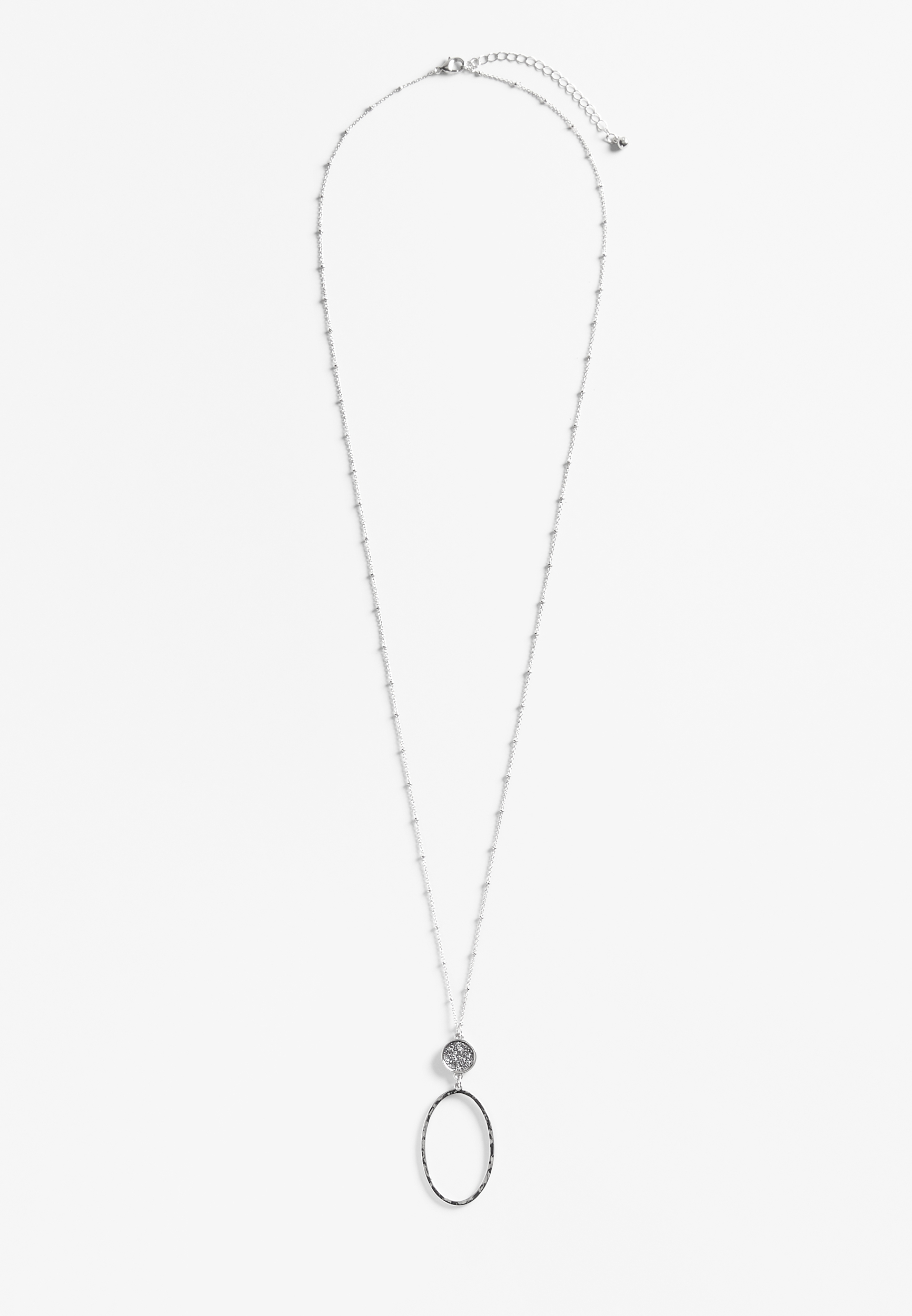 Silver Oval Pendant Necklace, C431, large