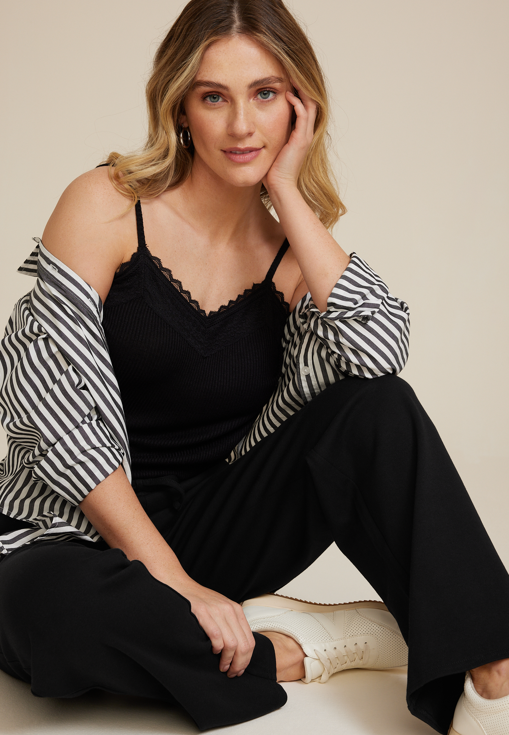 High Rise Ponte Wide Leg Pant, BLACK, large