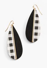 Black And White Buffalo Plaid Teardrop Earrings, C1756, small