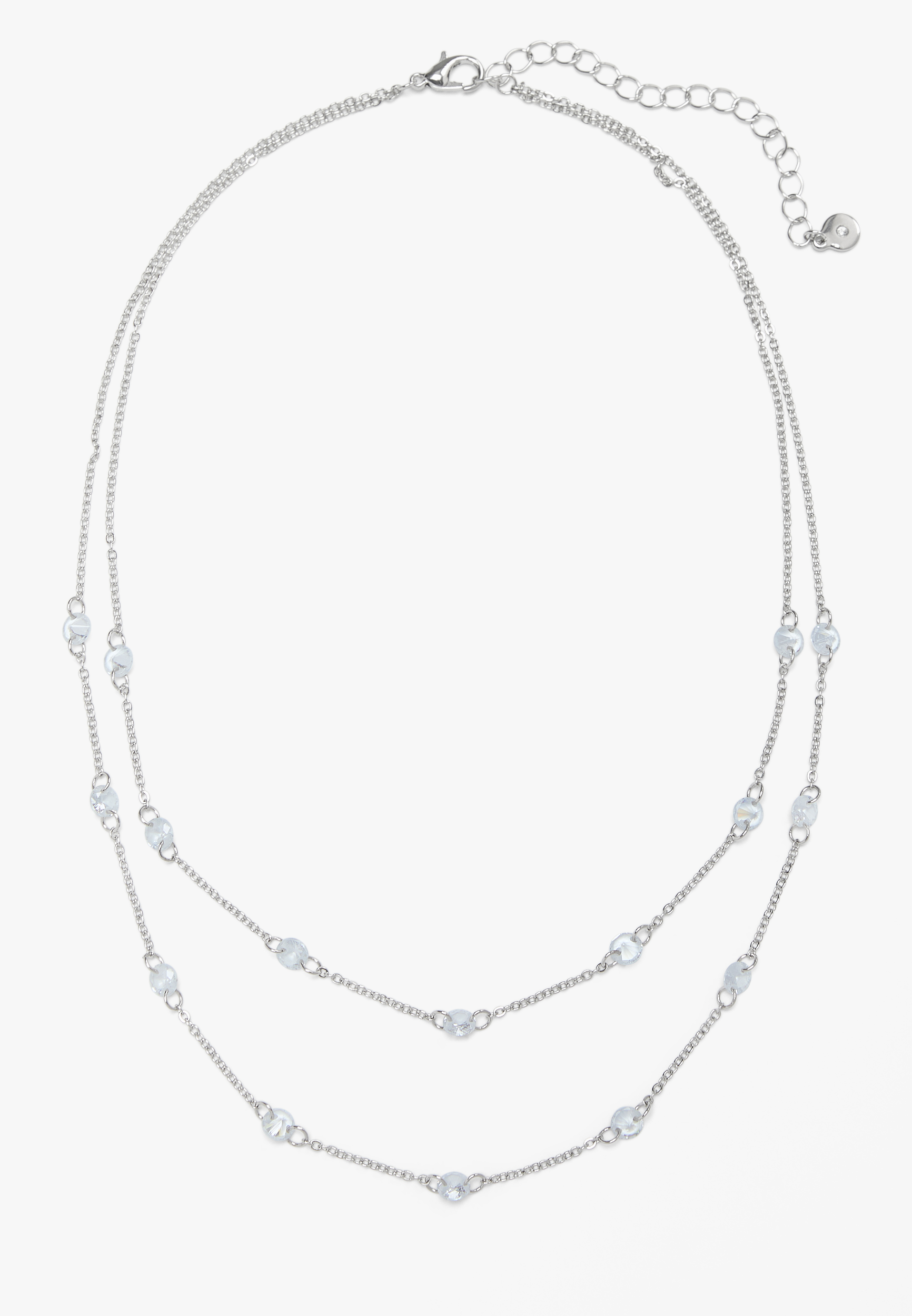 RMG Silver Dainty Crystal Layered Necklace, C431, large