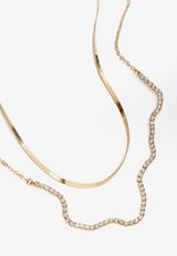 Gold Wavy Rhinestone Layered Necklace, C605, small