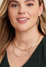 Gold Wavy Rhinestone Layered Necklace, C605, small
