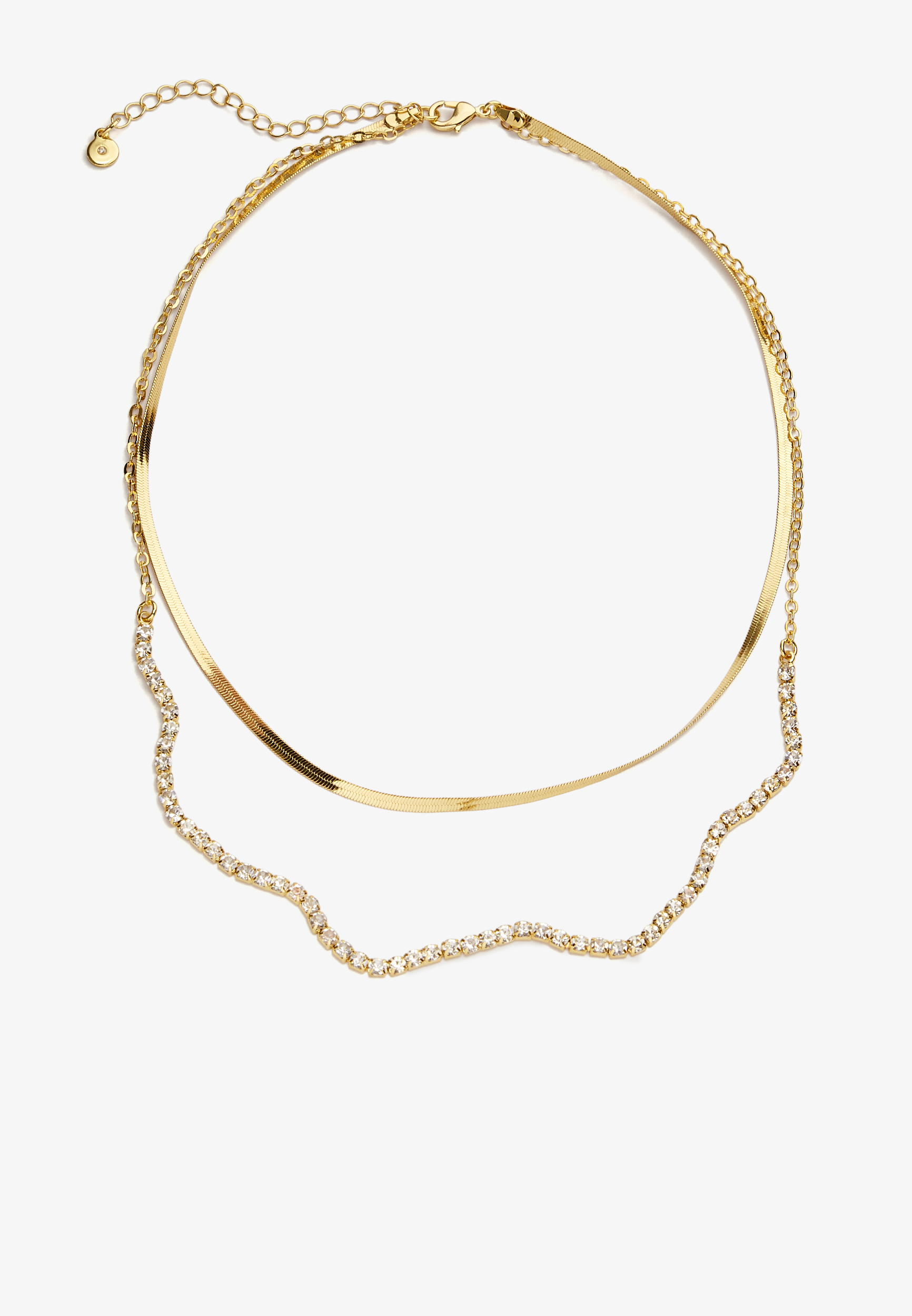 Gold Wavy Rhinestone Layered Necklace, C605, large
