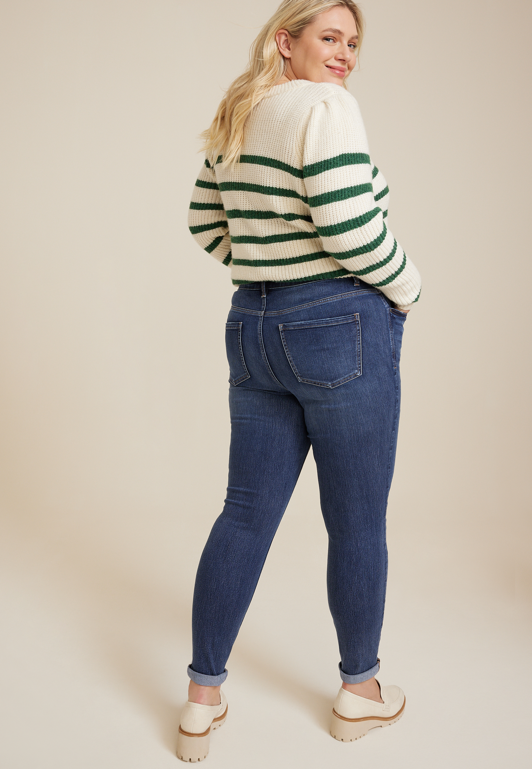 Plus Size Everflex&trade; High Rise Button Fly Super Skinny Ankle Jean, C258, large