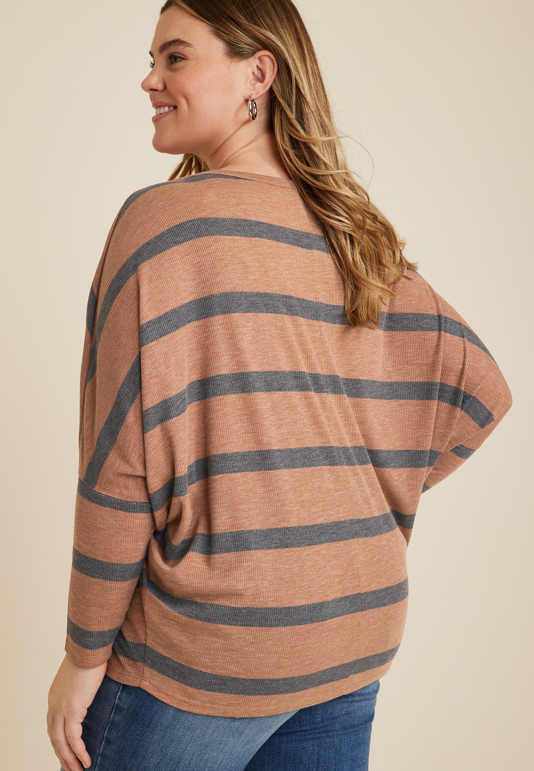 Plus Size 24/7 Dakota Striped Dolman Top, C2561, large