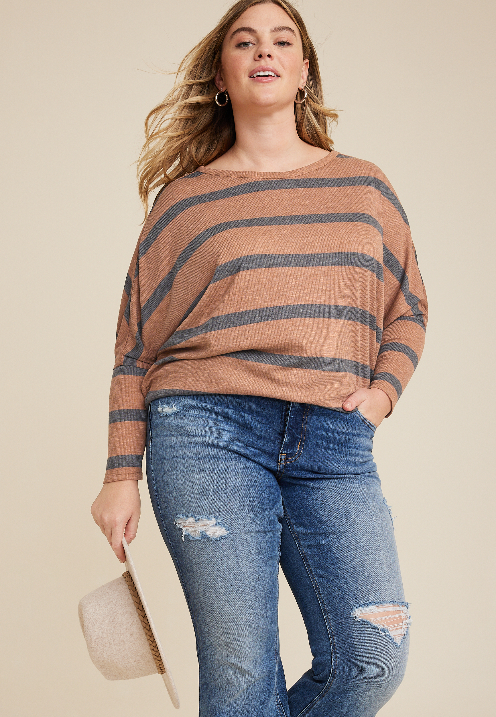Plus Size 24/7 Dakota Striped Dolman Top, C2561, large