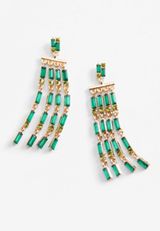 Gold Emerald Stone Fringe Statement Earrings, C710, small