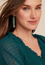Gold Emerald Stone Fringe Statement Earrings, C710, small