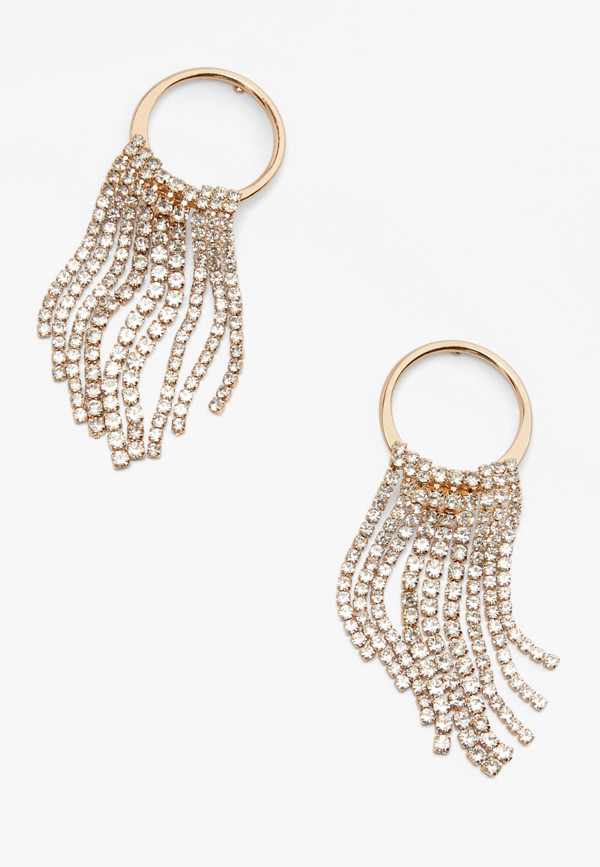 Gold Rhinestone Fringe Drop Earrings | maurices