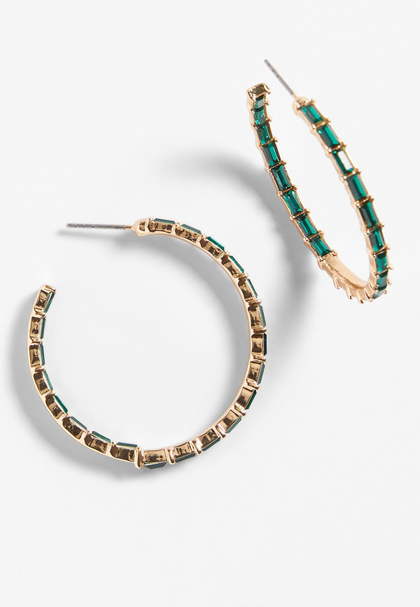 Emerald Stone Hoop Earrings | maurices