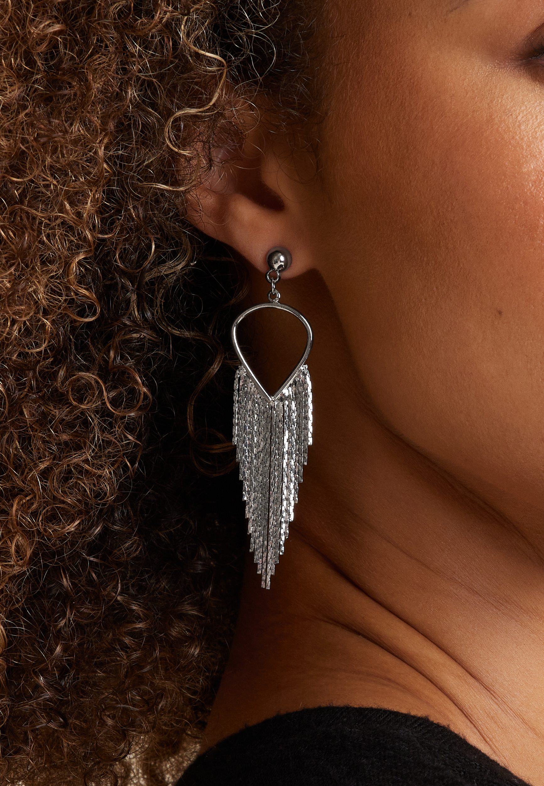 Silver Fringe Drop Earrings, SILVER, large