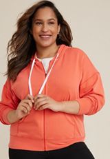 Plus Size Washed Full Zip Hoodie, C7949, small