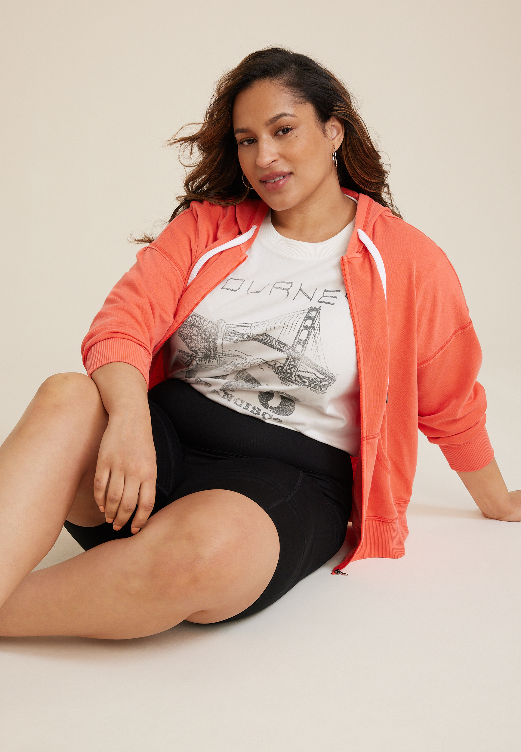 Plus Size Washed Full Zip Hoodie, C7949, large