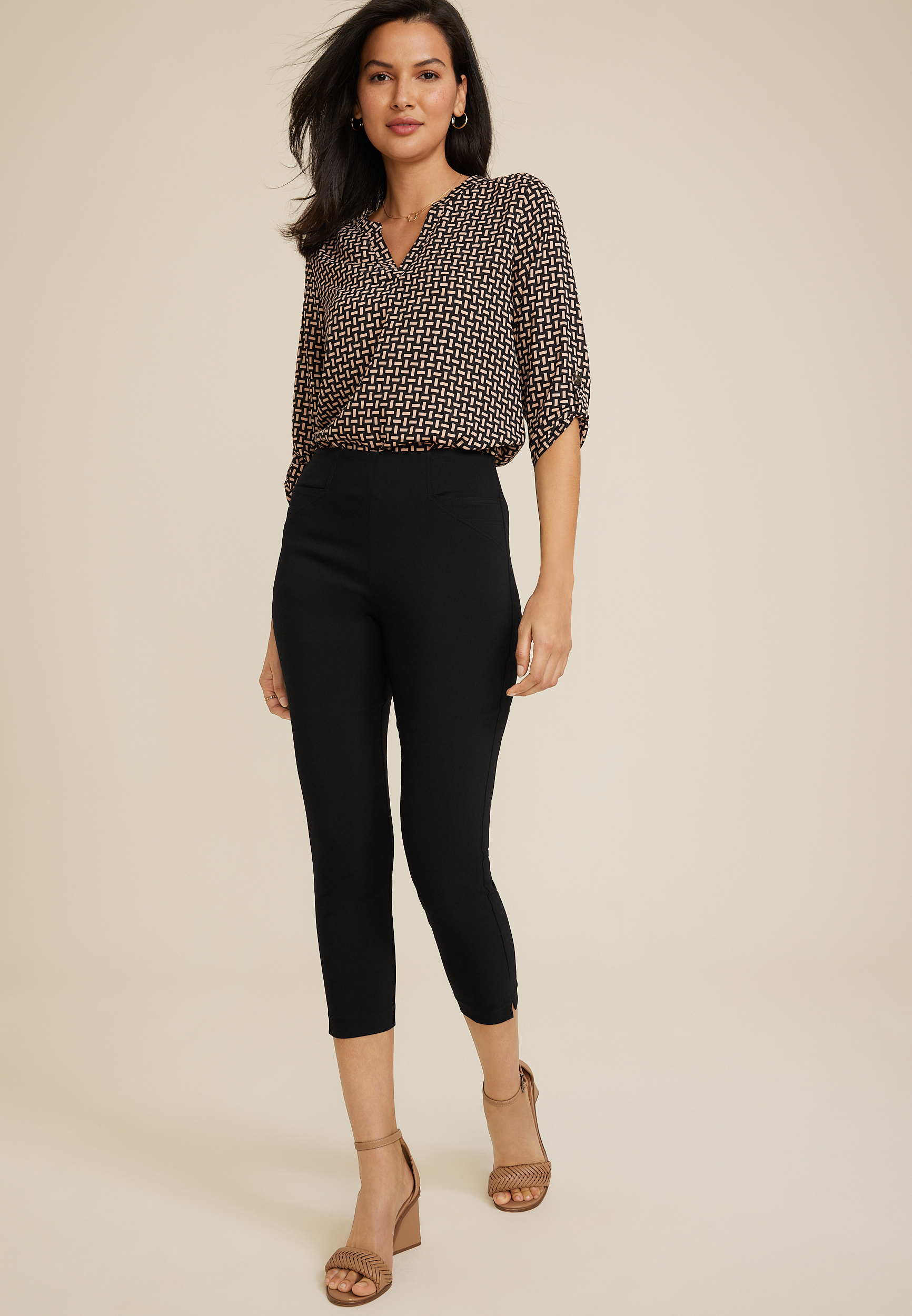 Buy online Women Coffee Brown Polka Dot Cotton Capri from Capris