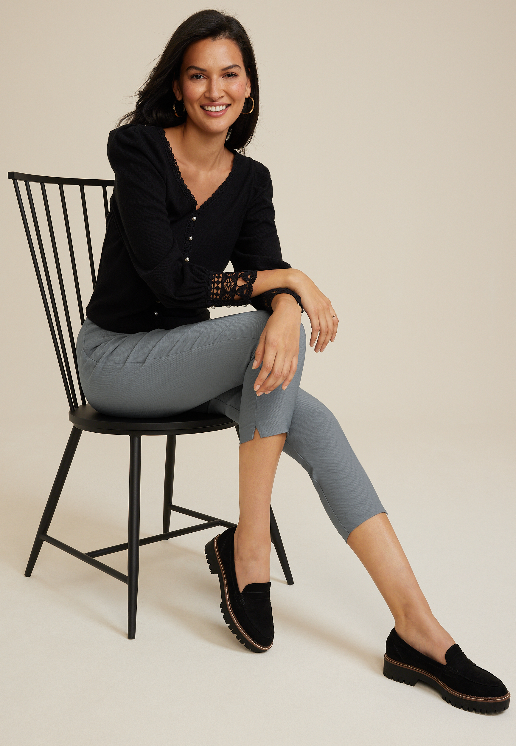 Bengaline Textured High Rise Skinny Cropped Dress Pant, C4913, large