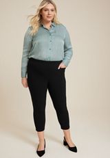Plus Size Bengaline High Rise Skinny Cropped Dress Pant, , small