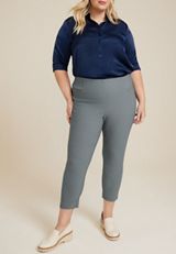 Plus Size Bengaline Textured High Rise Skinny Cropped Dress Pant, C4913, small