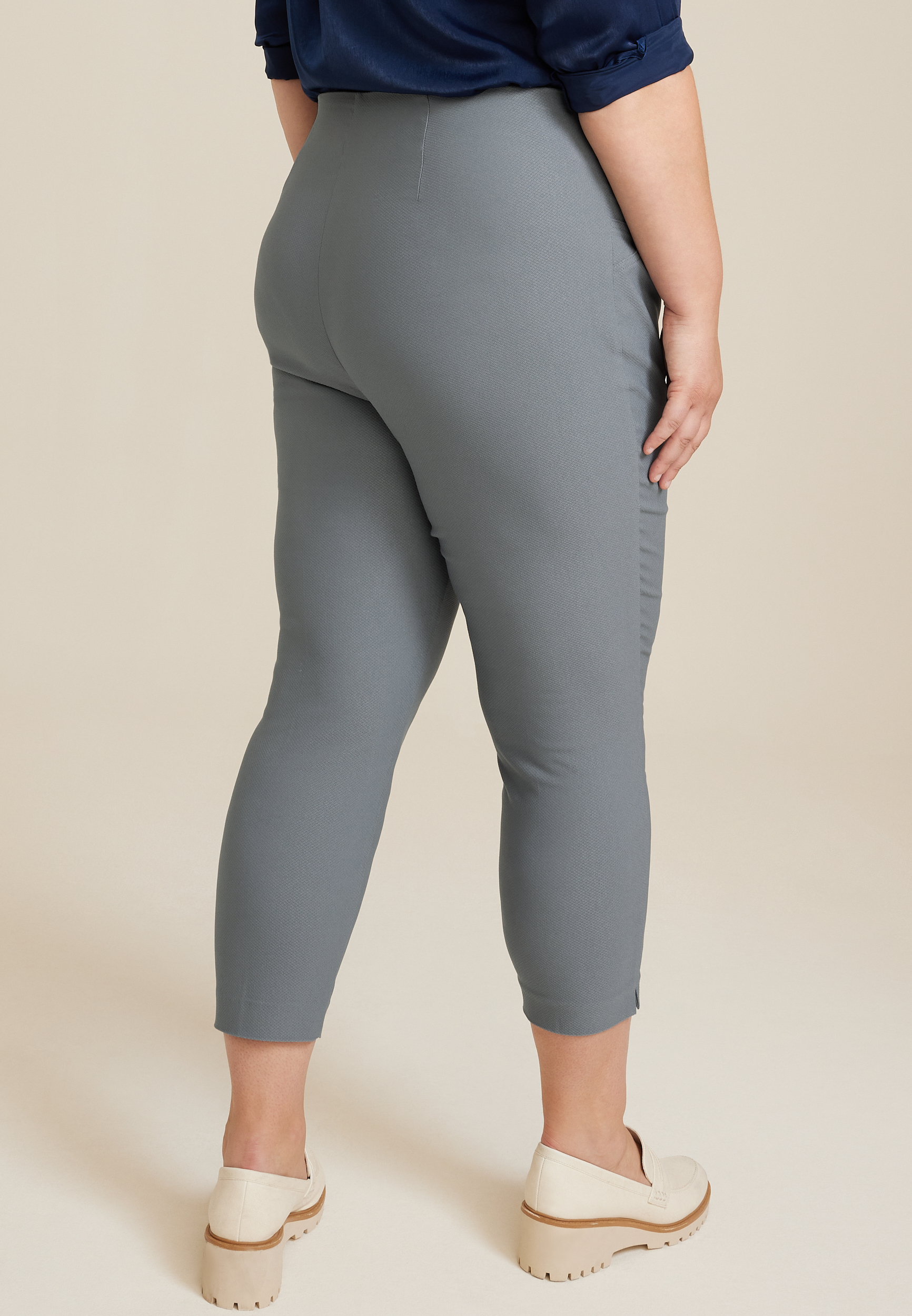 Plus Size Bengaline Textured High Rise Skinny Cropped Dress Pant, C4913, large