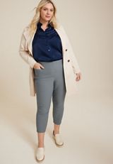 Plus Size Bengaline Textured High Rise Skinny Cropped Dress Pant, C4913, small