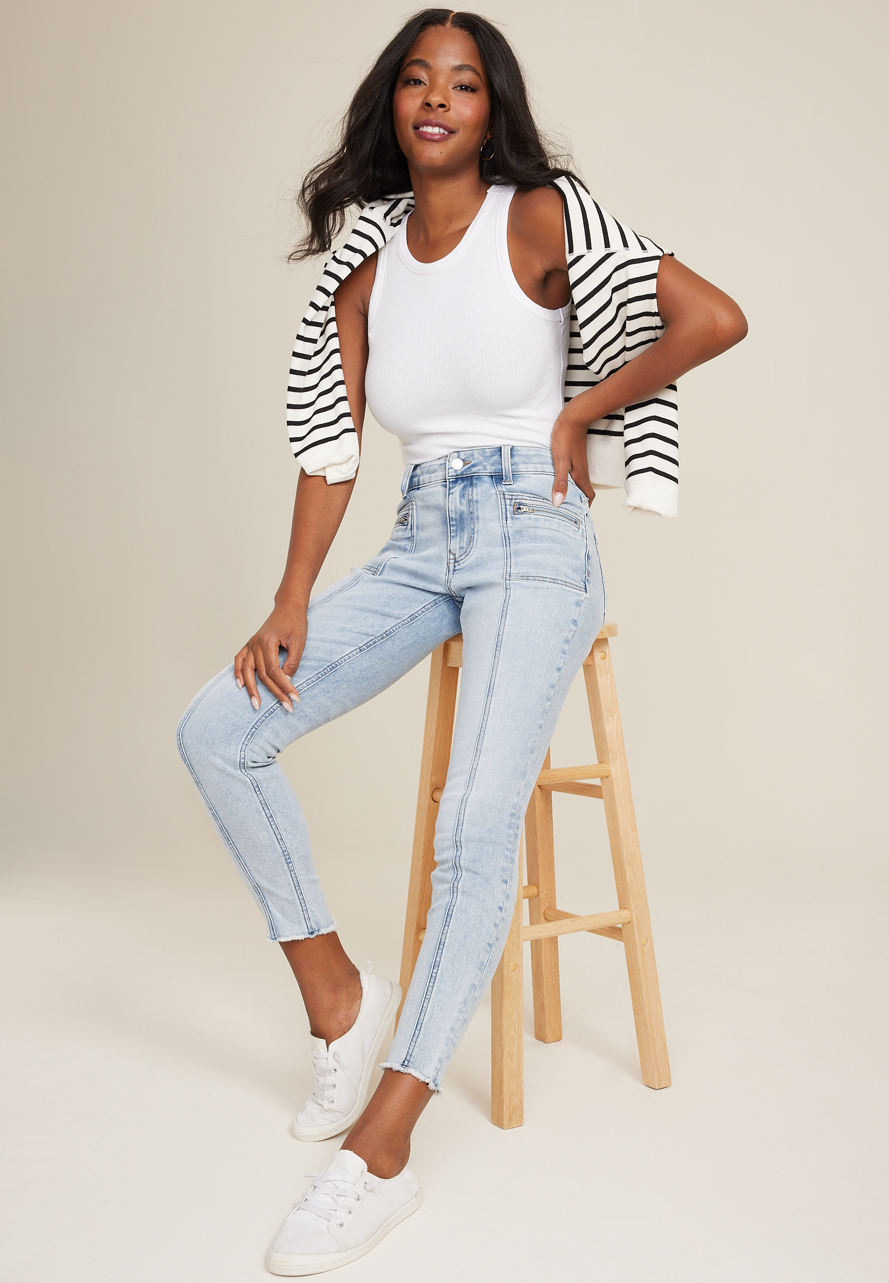 m jeans by maurices&trade; Cool Comfort Mid Rise Seamed Super Skinny Ankle Jean, C2806, large