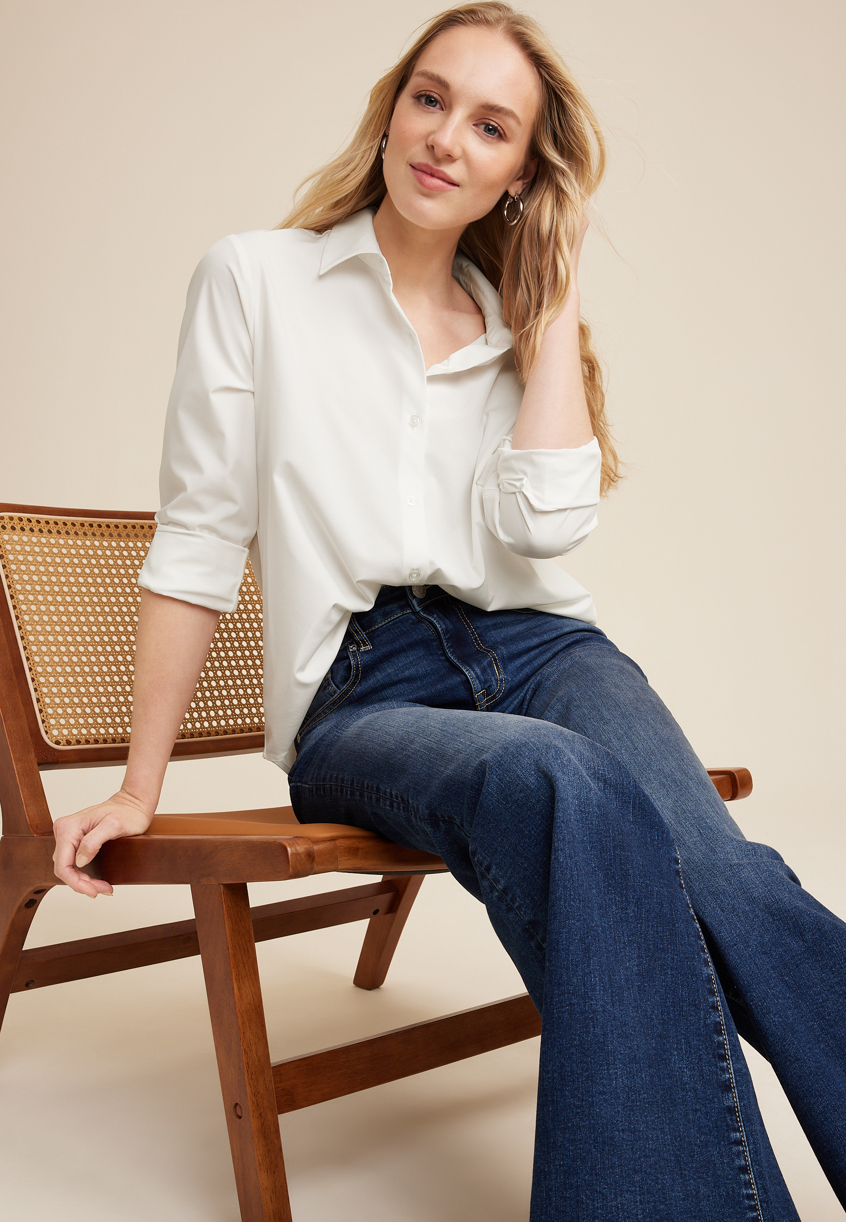 Winona Stretch Button Down Blouse, C4673, large