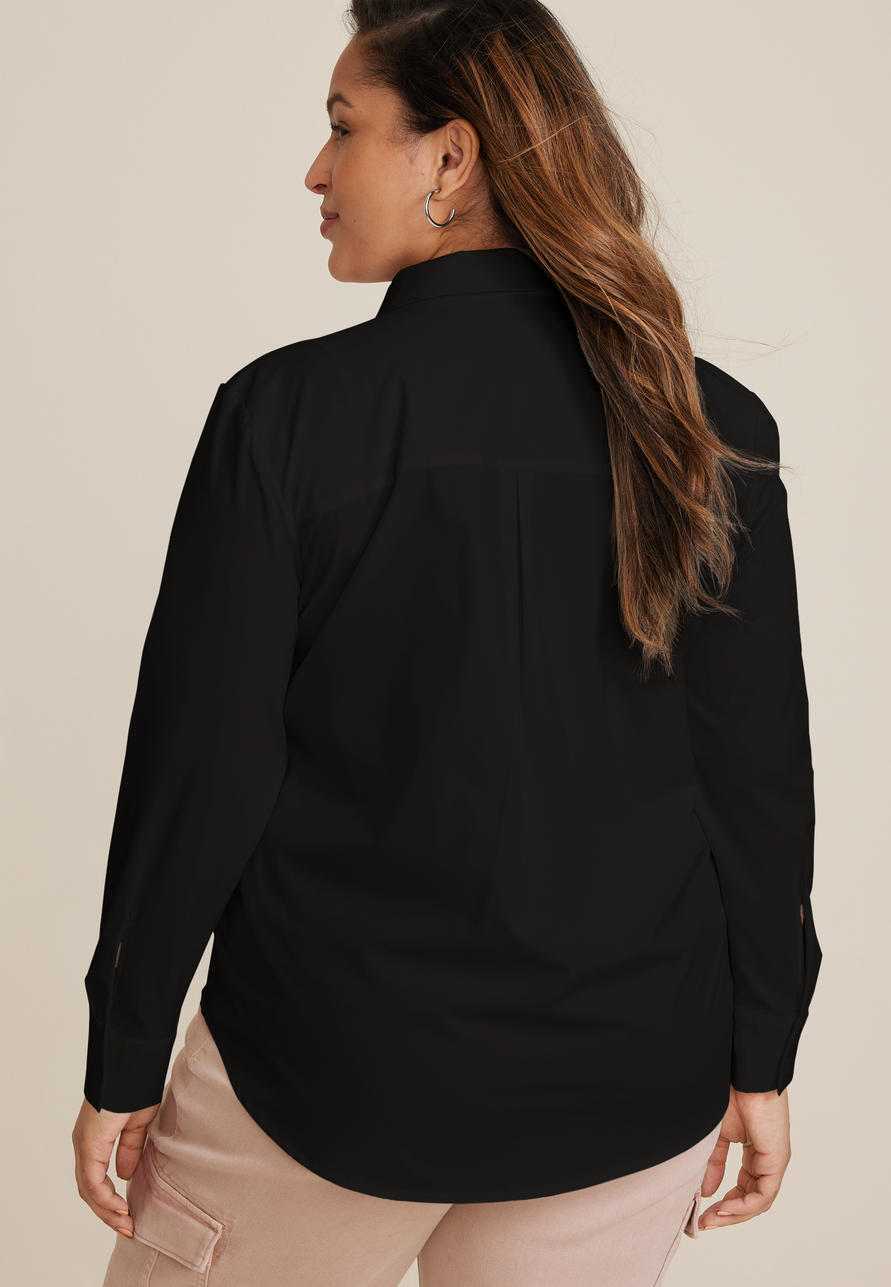 Plus Size Winona Stretch Button Down Blouse, BLACK, large
