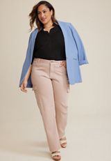 Plus Size Winona Stretch Button Down Blouse, BLACK, small