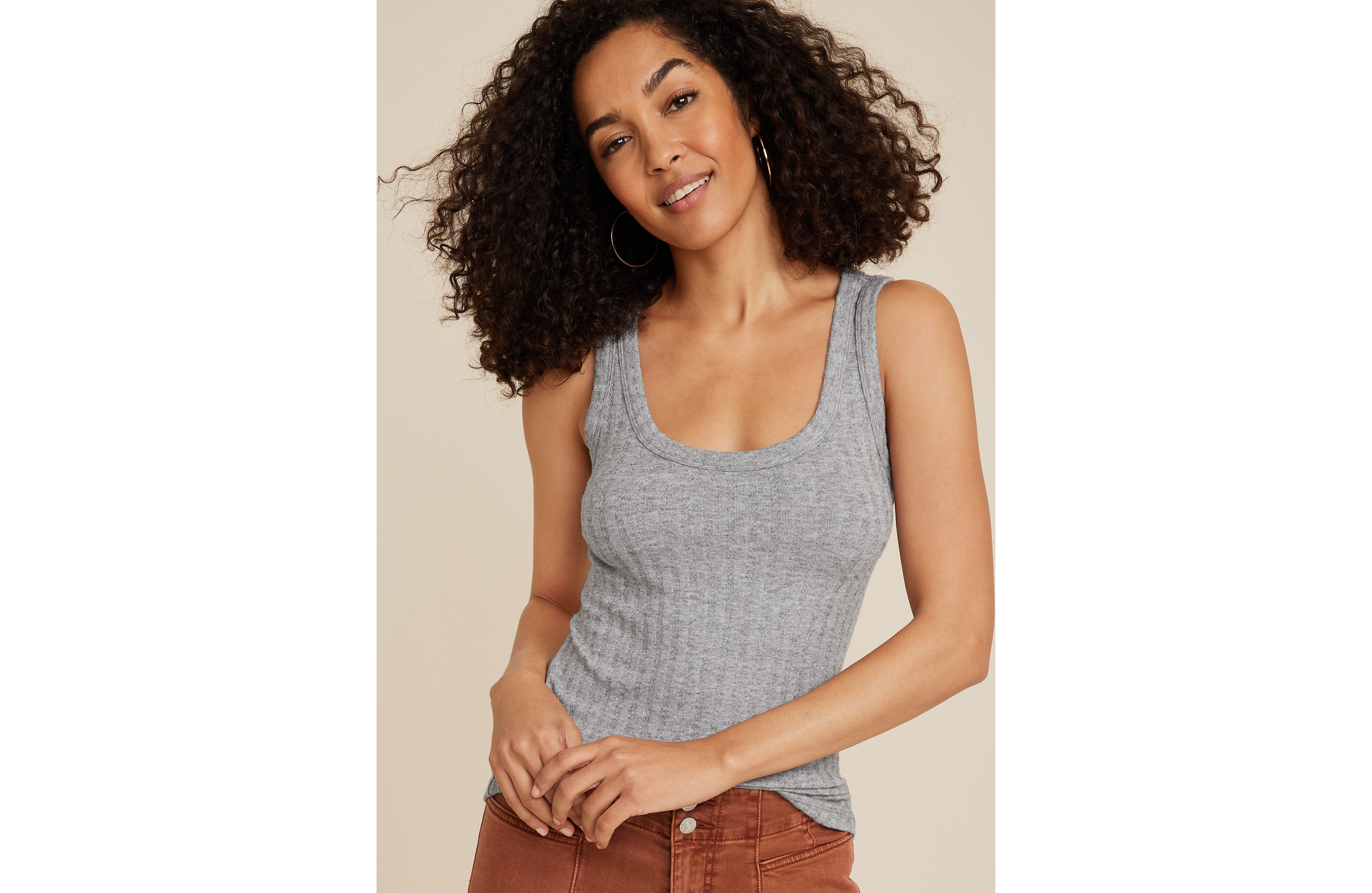 Ribbed Scoop Neck  Sweater Tank Top