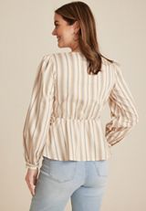 Striped Twist Front Peplum Blouse, SOFT WHITE COMBO, small
