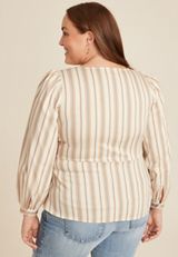 Plus Size Striped Twist Front Peplum Blouse, SOFT WHITE COMBO, small