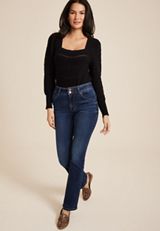 m jeans by maurices&trade; High Rise Crosshatch Double Button Slim Boot Jean, DARK SANDBLAST, small