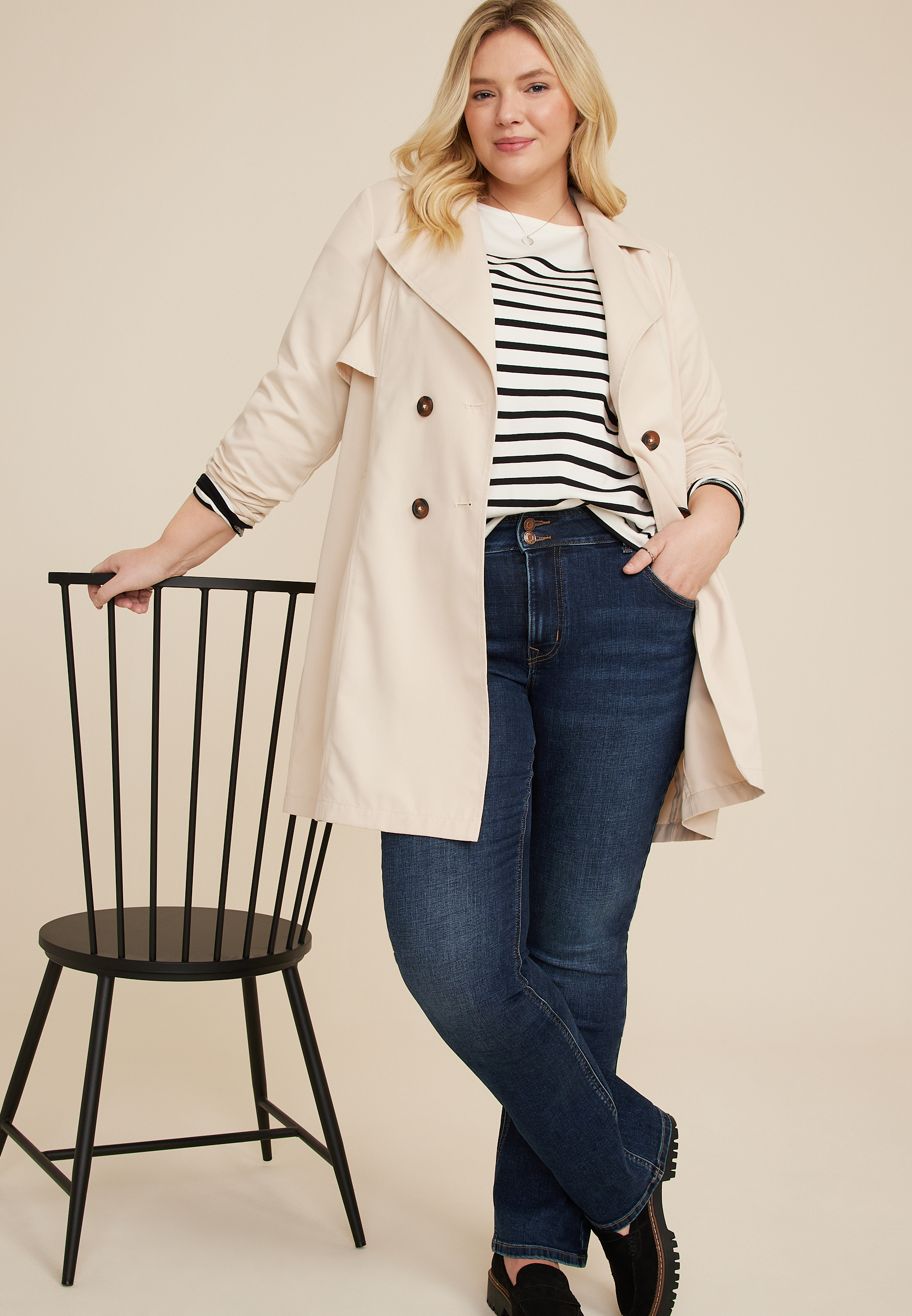 Plus Size m jeans by maurices&trade; High Rise Crosshatch Double Button Slim Boot Jean, C258, large