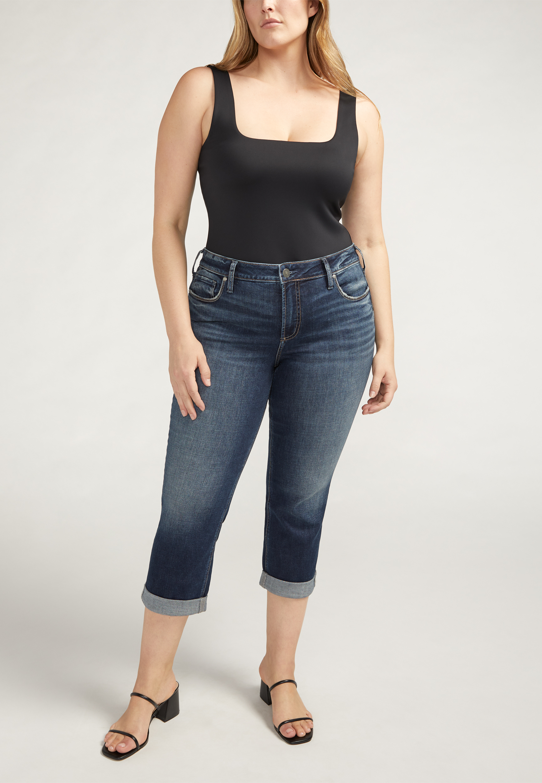 Plus size blue hot sale jean capris