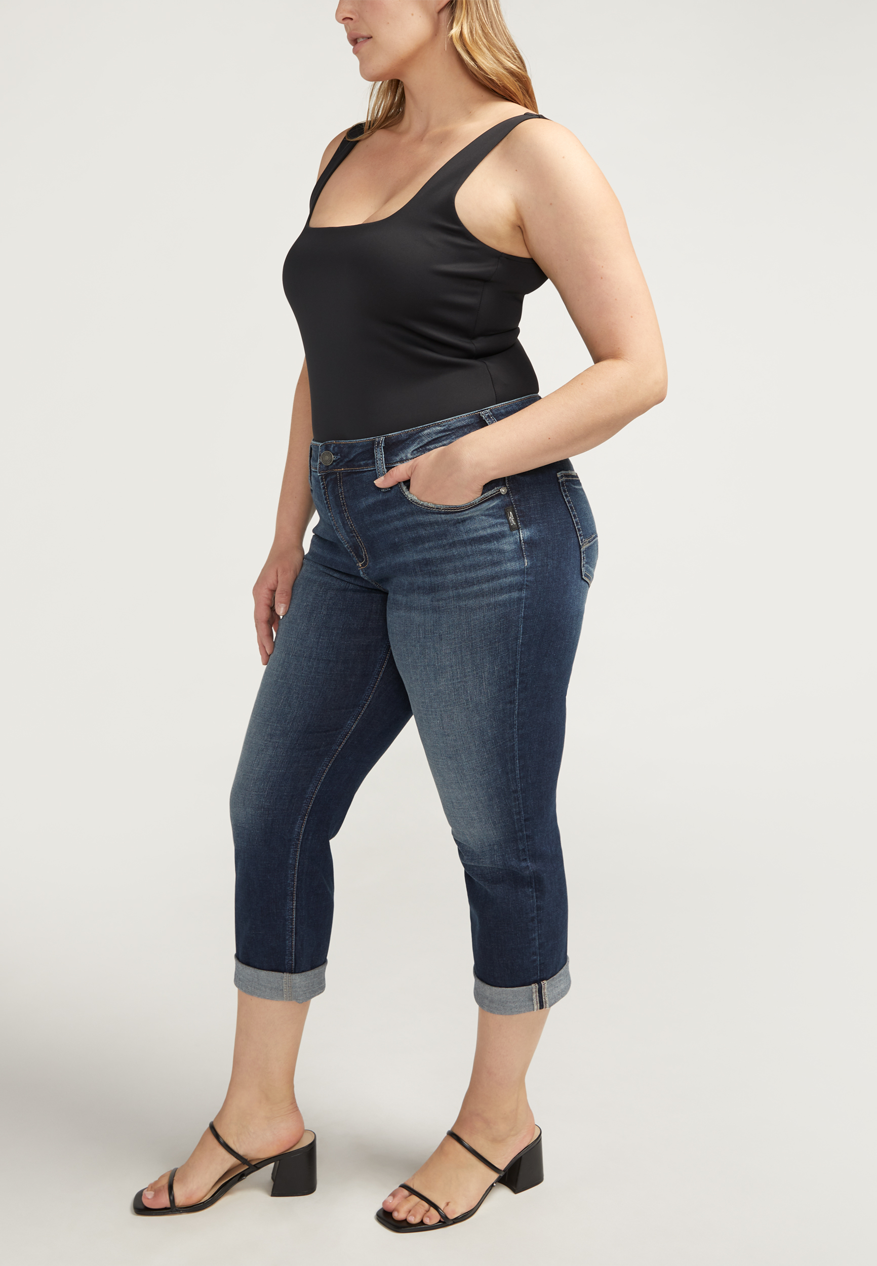 Plus Size Silver Jeans Co.&reg; Suki Curvy Mid Rise Luxe Stretch Cropped Jean, DARK SANDBLAST, large