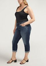 Plus Size Silver Jeans Co.&reg; Suki Curvy Mid Rise Luxe Stretch Cropped Jean, DARK SANDBLAST, small