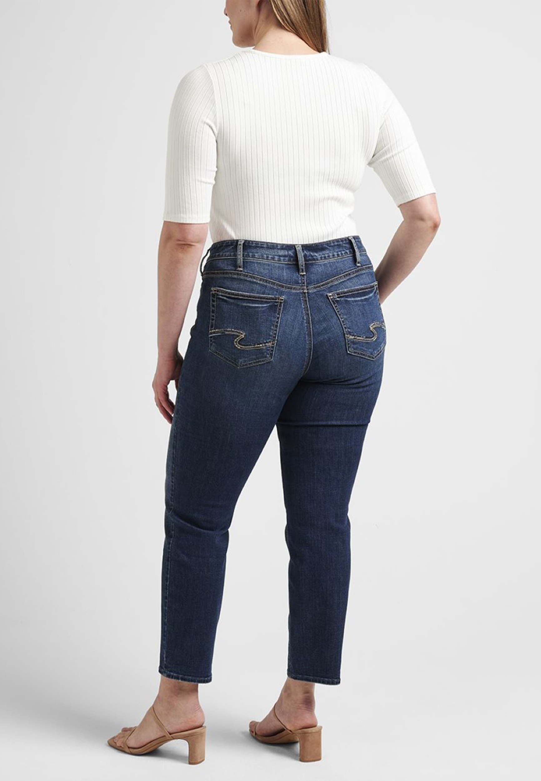 Plus Size Silver Jeans Co.&reg; Suki Curvy Mid Rise Luxe Stretch Straight Jean, DARK SANDBLAST, large