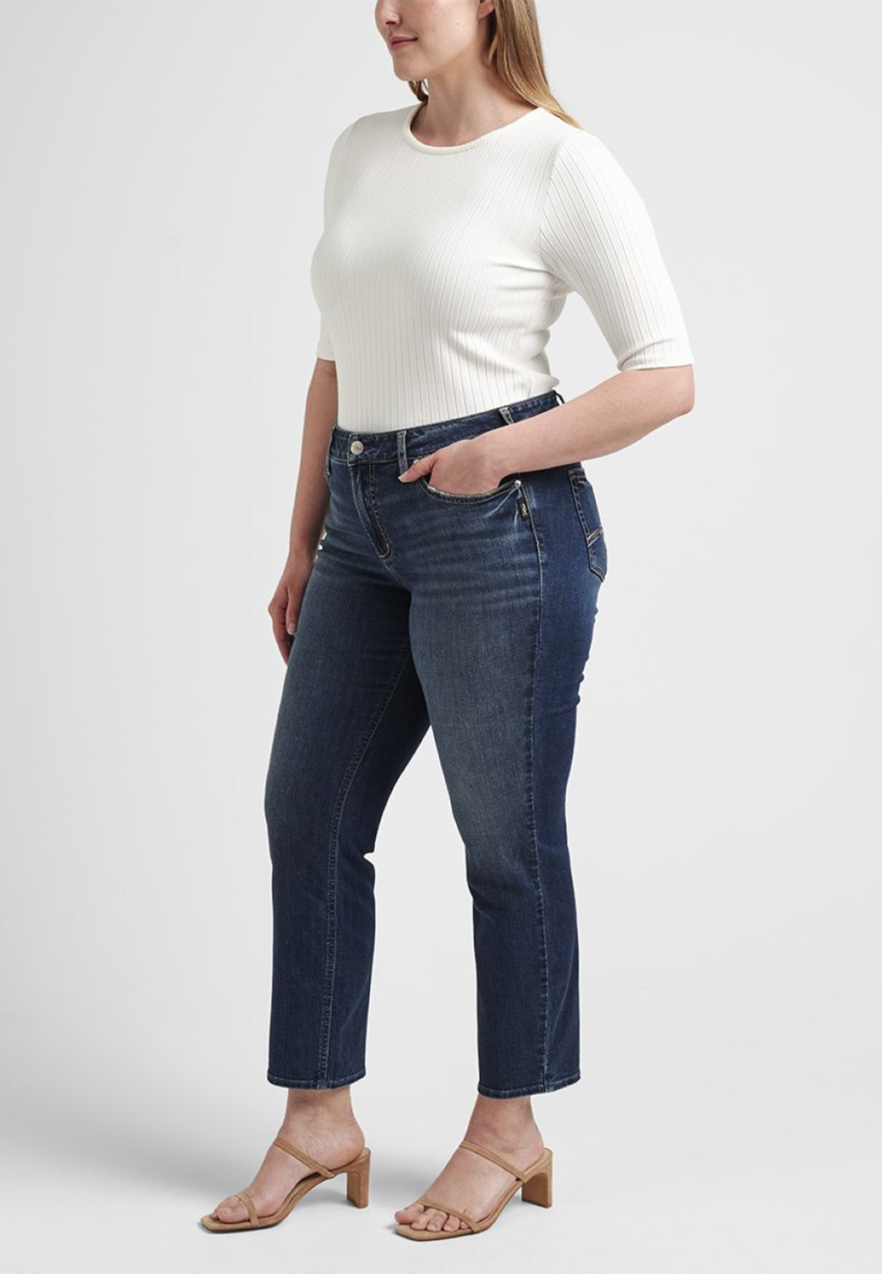 Plus Size Silver Jeans Co.&reg; Suki Curvy Mid Rise Luxe Stretch Straight Jean, DARK SANDBLAST, large