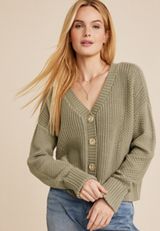 Solid Button Up Cardigan, OLIVE FOG, small