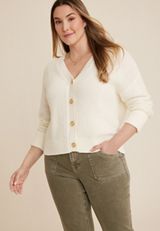 Plus Size Solid Button Up Cardigan, C9184, small