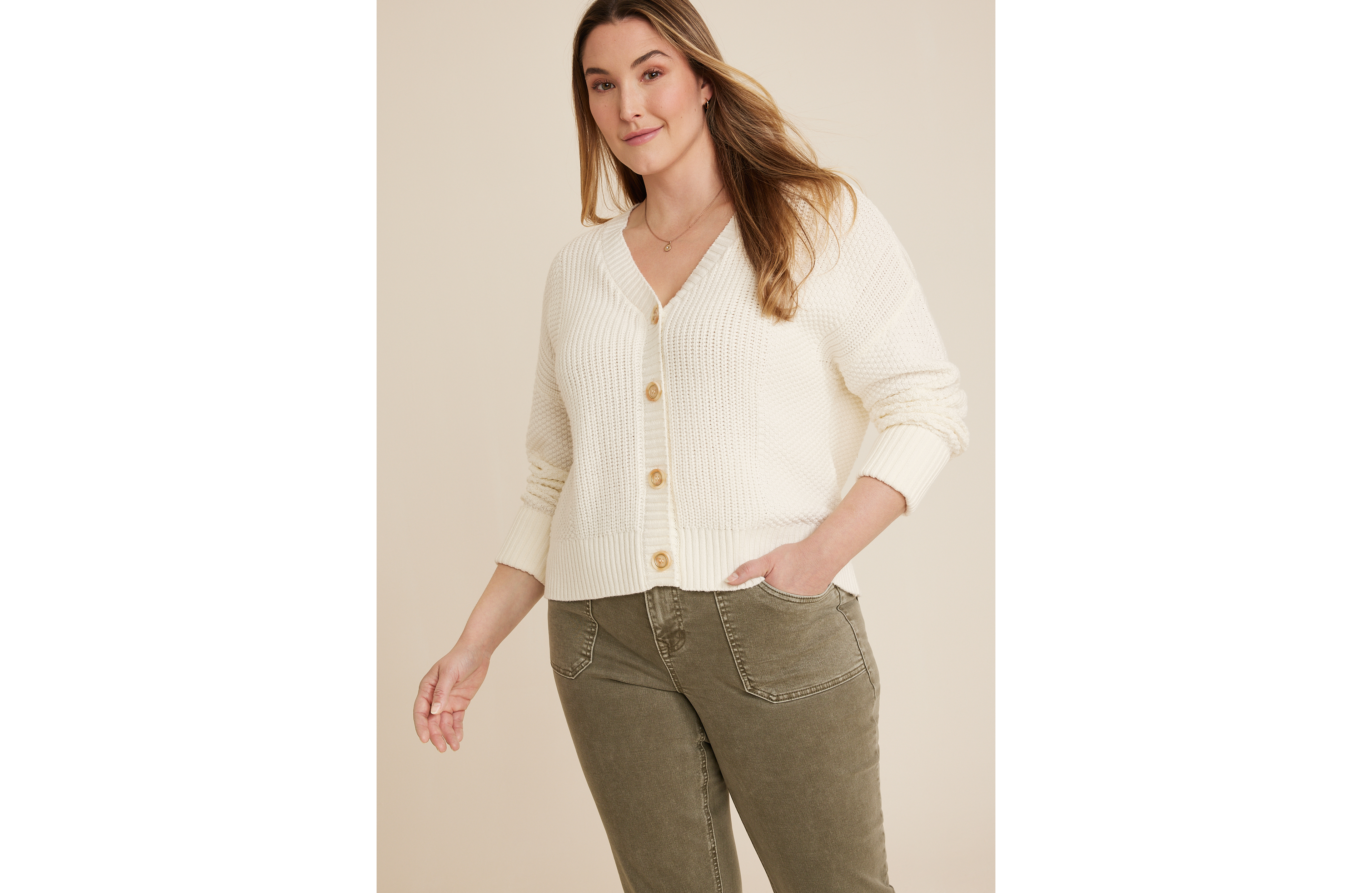 Plus Solid Button Up Cardigan